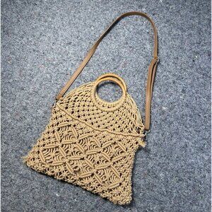 NWT Natural Crocheted Crossbody Purse with Bamboo Handles